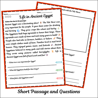 Life in Ancient Egypt | Short Reading Comprehension Creative Worksheet