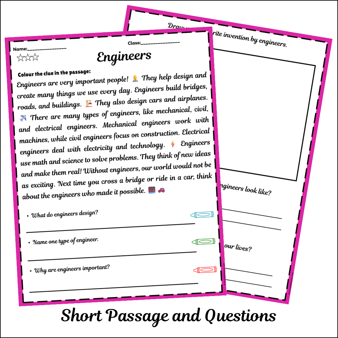 Engineers | Short Reading Comprehension Creative Worksheet
