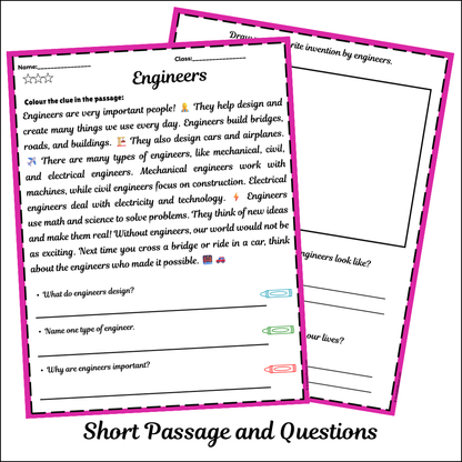 Engineers | Short Reading Comprehension Creative Worksheet