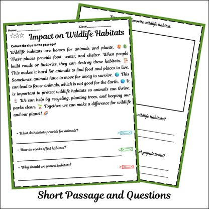 Impact on Wildlife Habitats | Short Reading Comprehension Creative Worksheet