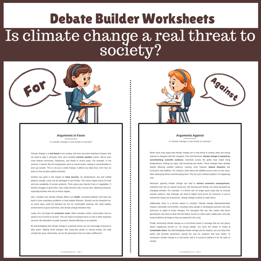Is climate change a real threat to society? | Favour and Against Worksheet Printable Activity