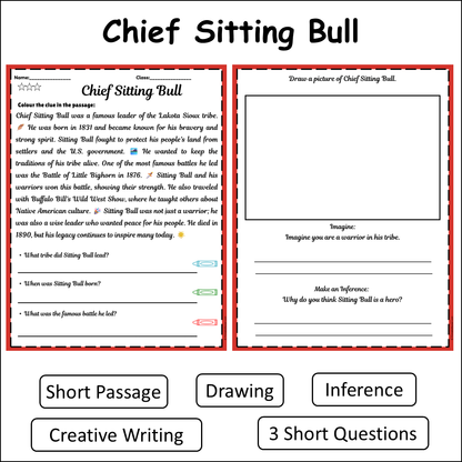 Chief Sitting Bull | Short Reading Comprehension Creative Worksheet