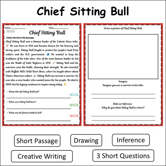 Chief Sitting Bull | Short Reading Comprehension Creative Worksheet