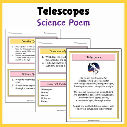 Telescopes | Science Poem Reading Comprehension Activity