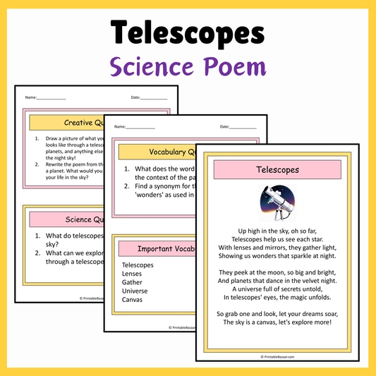 Telescopes | Science Poem Reading Comprehension Activity