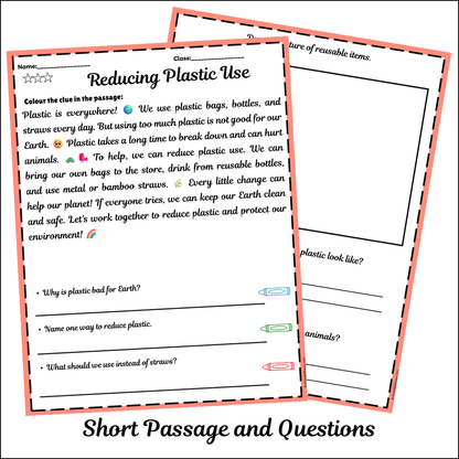Reducing Plastic Use | Short Reading Comprehension Creative Worksheet