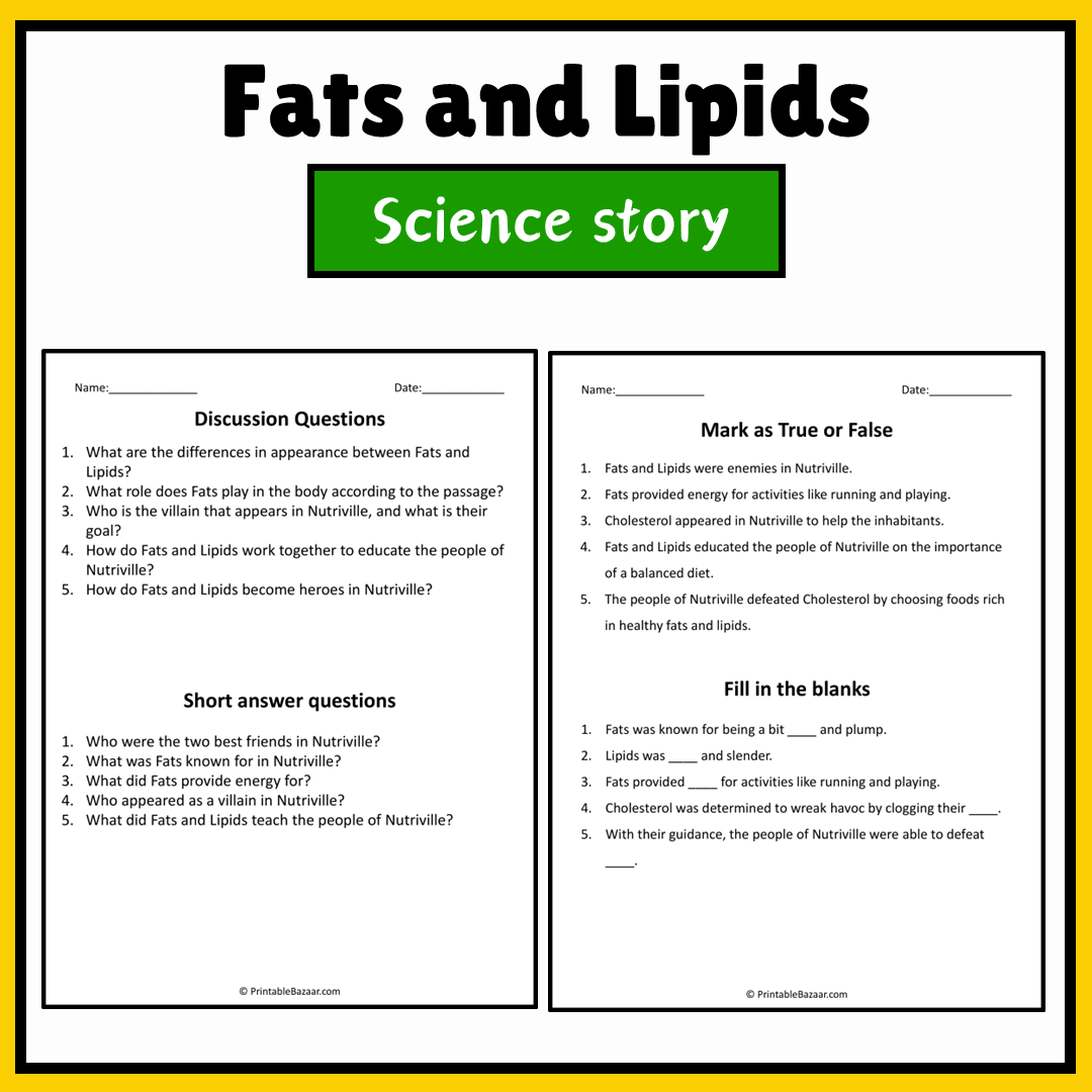 Fats and Lipids | Science Story Reading Comprehension Activity