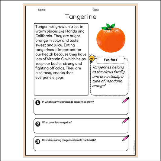 Tangerine | Reading Passage Comprehension Questions Writing Facts Worksheet