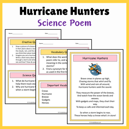 Hurricane Hunters | Science Poem Reading Comprehension Activity