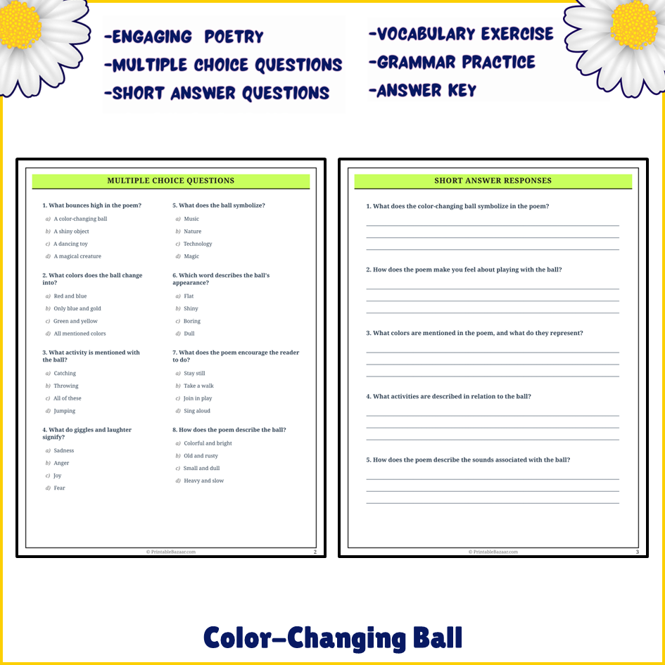 Color-Changing Ball | Poem Grammar Worksheet Printable Activity