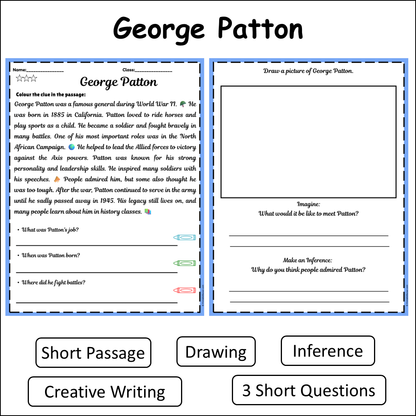 George Patton | Short Reading Comprehension Creative Worksheet