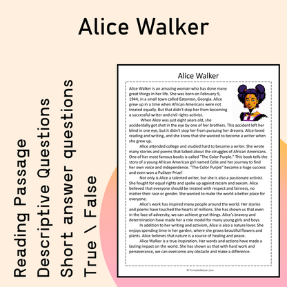 Alice Walker | Reading Comprehension Passage Printable Activity