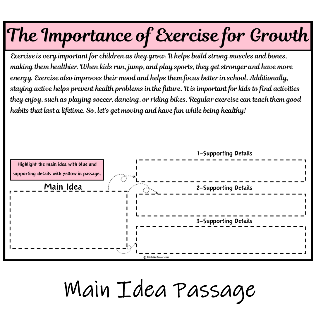 The Importance of Exercise for Growth | Main Idea and Supporting Details Reading Passage and Questions