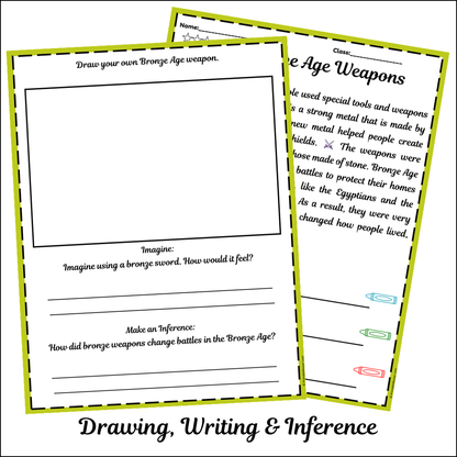 Bronze Age Weapons | Short Reading Comprehension Creative Worksheet