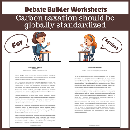 Carbon taxation should be globally standardized | Favour and Against Worksheet Printable Activity