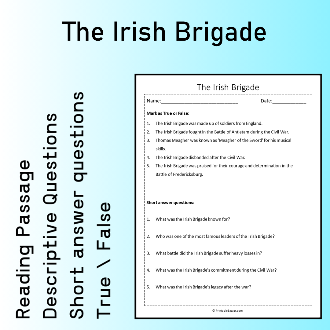 The Irish Brigade | Reading Comprehension Passage Printable Worksheet