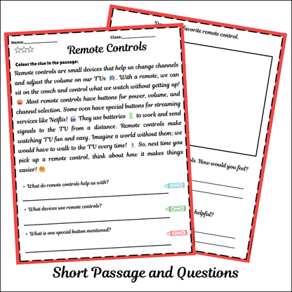 Remote Controls | Short Reading Comprehension Creative Worksheet