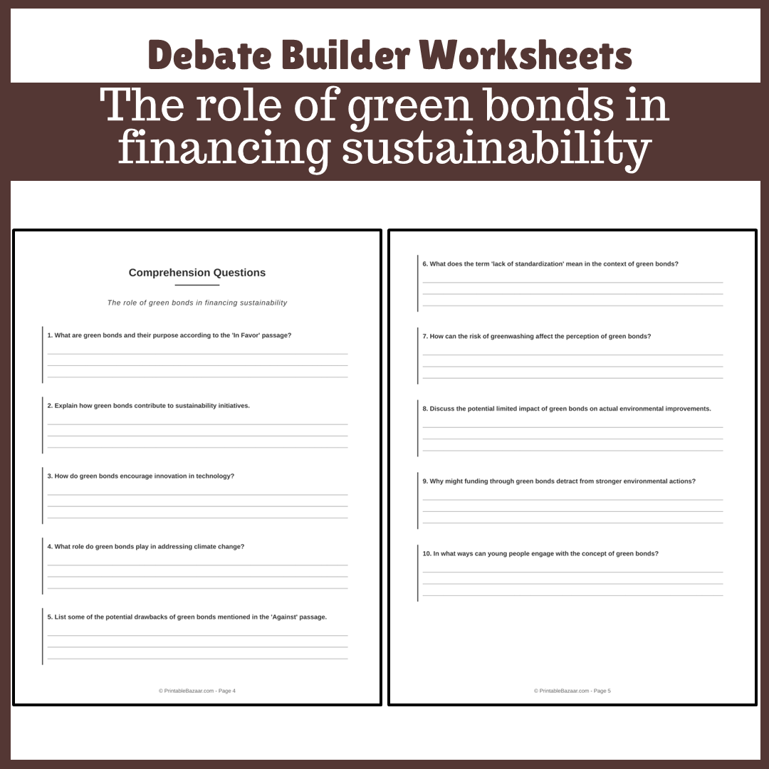 The role of green bonds in financing sustainability | Favour and Against Worksheet Printable Activity