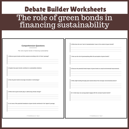 The role of green bonds in financing sustainability | Favour and Against Worksheet Printable Activity