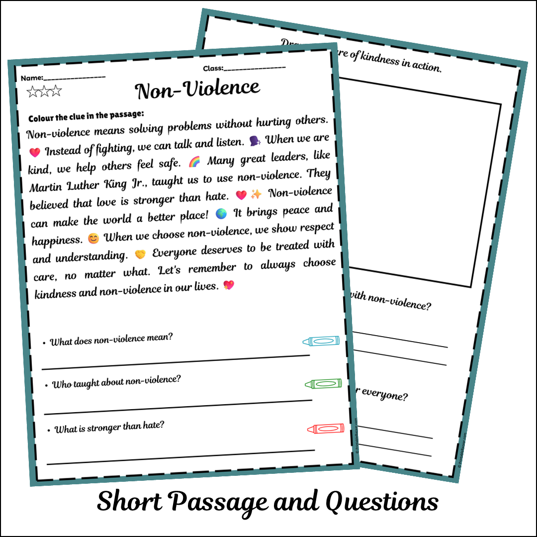 Non-Violence | Short Reading Comprehension Creative Worksheet