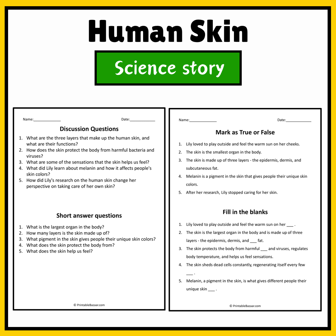 Human Skin | Science Story Reading Comprehension Activity