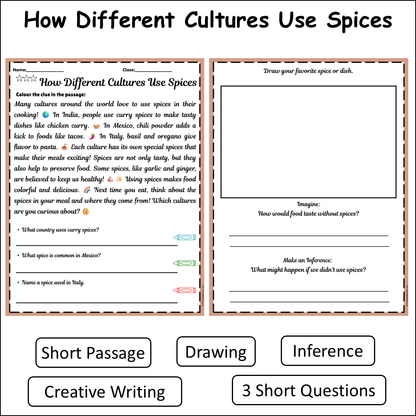 How Different Cultures Use Spices | Short Reading Comprehension Creative Worksheet