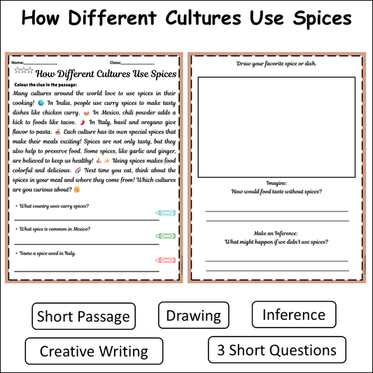 How Different Cultures Use Spices | Short Reading Comprehension Creative Worksheet