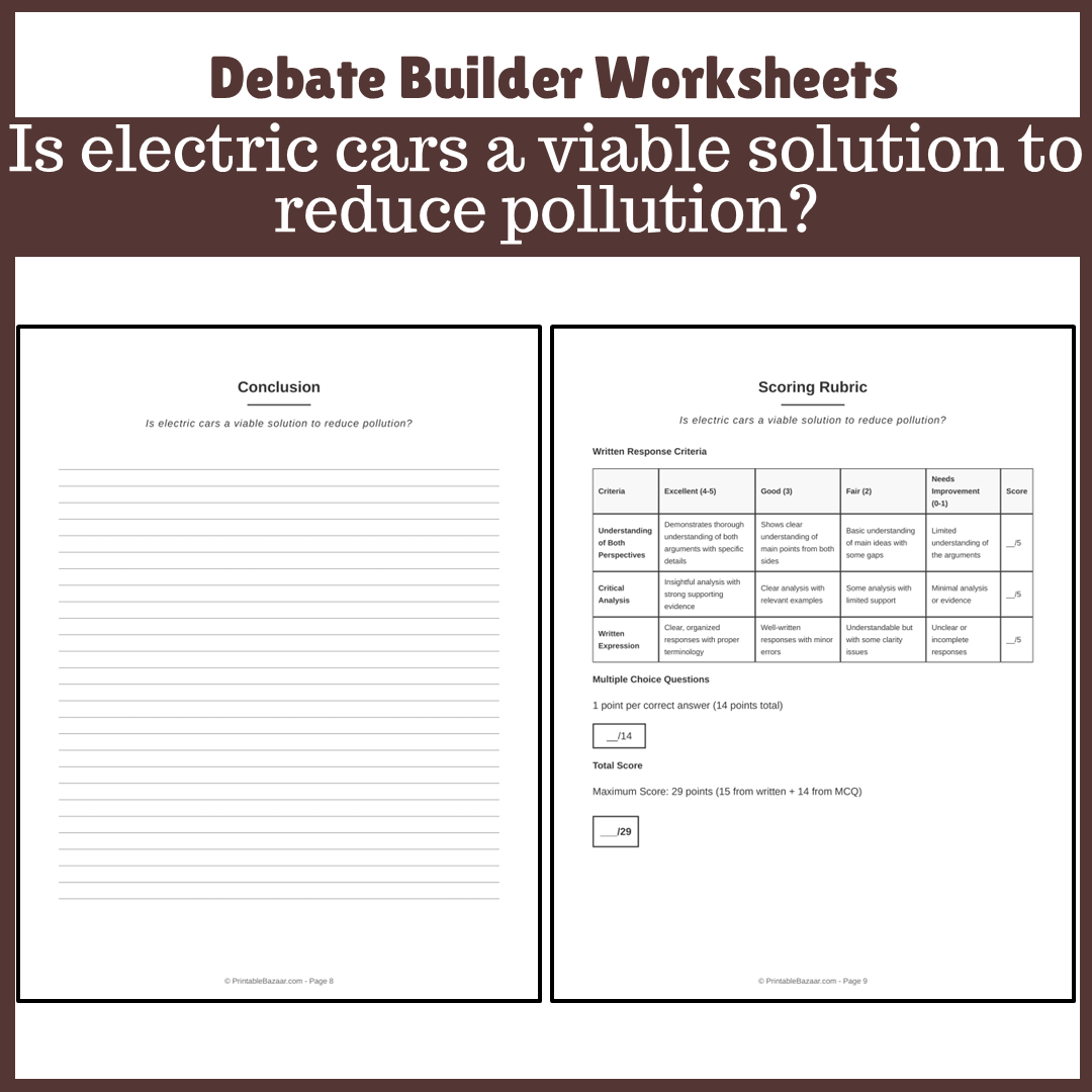 Is electric cars a viable solution to reduce pollution? | Favour and Against Worksheet Printable Activity