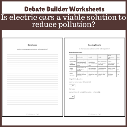 Is electric cars a viable solution to reduce pollution? | Favour and Against Worksheet Printable Activity