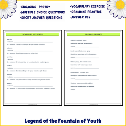 Legend of the Fountain of Youth | Poem Grammar Worksheet Printable Activity
