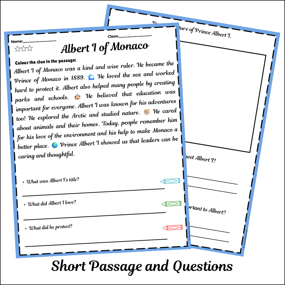Albert I of Monaco | Short Reading Comprehension Creative Worksheet