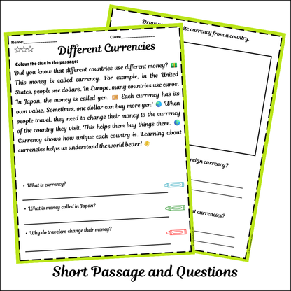 Different Currencies | Short Reading Comprehension Creative Worksheet