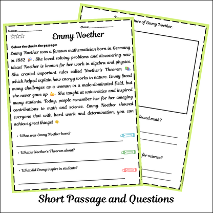 Emmy Noether | Short Reading Comprehension Creative Worksheet