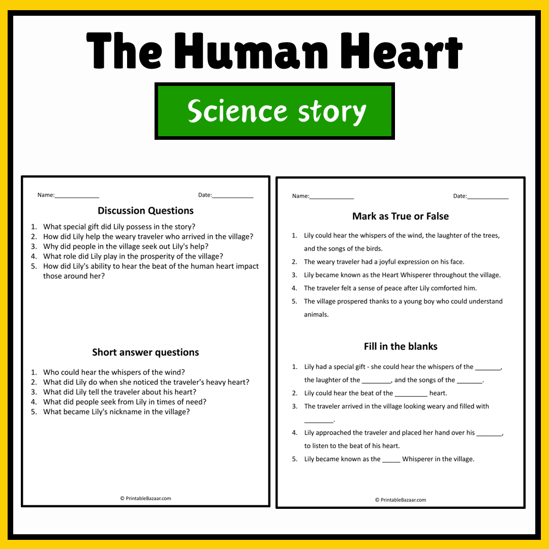 The Human Heart | Science Story Reading Comprehension Activity