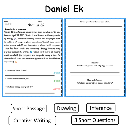 Daniel Ek | Short Reading Comprehension Creative Worksheet