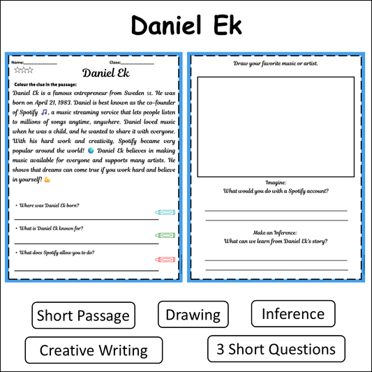 Daniel Ek | Short Reading Comprehension Creative Worksheet