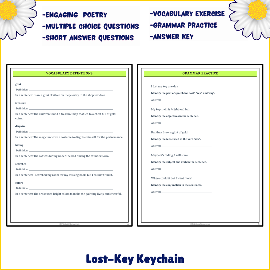 Lost-Key Keychain | Poem Grammar Worksheet Printable Activity