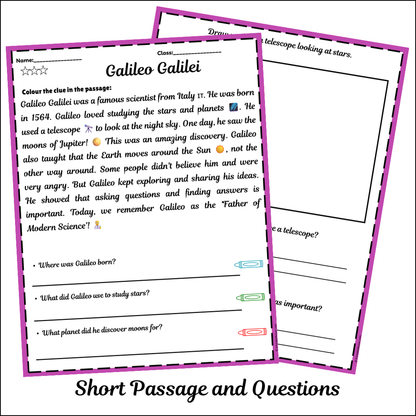 Galileo Galilei | Short Reading Comprehension Creative Worksheet