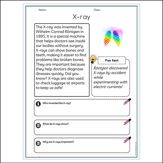 X-ray | Reading Passage Comprehension Questions Writing Facts Worksheet