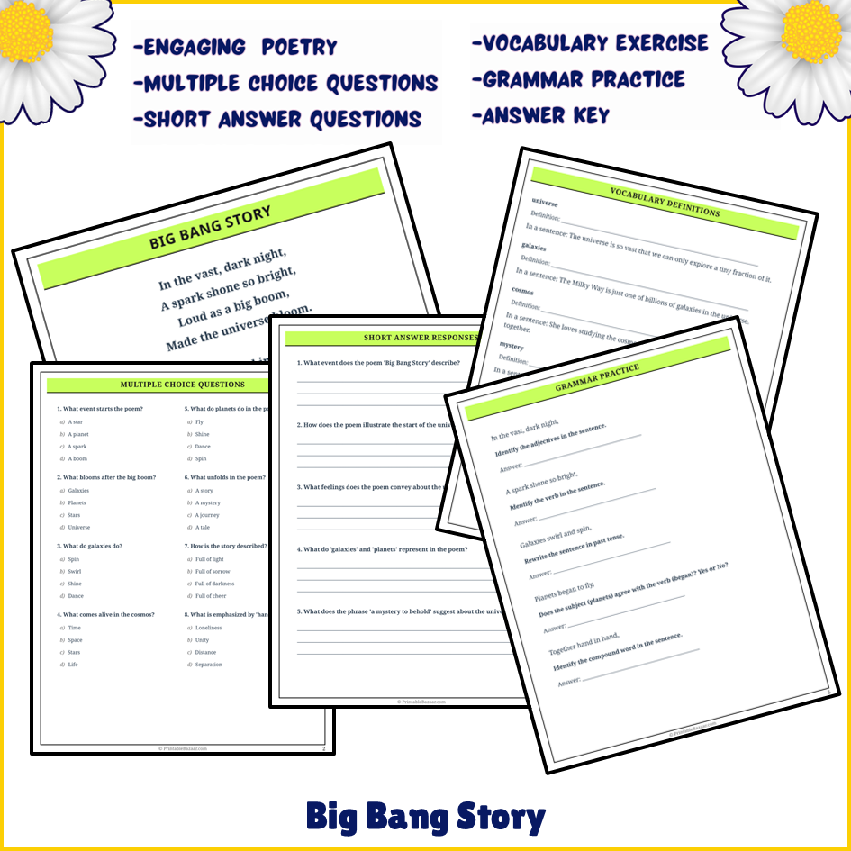 Big Bang Story | Poem Grammar Worksheet Printable Activity