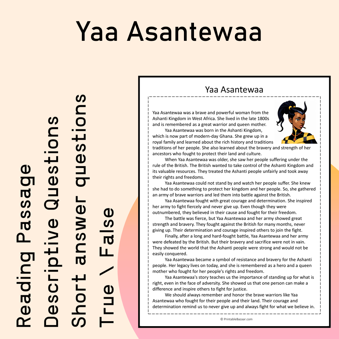 Yaa Asantewaa | Reading Comprehension Passage Printable Activity