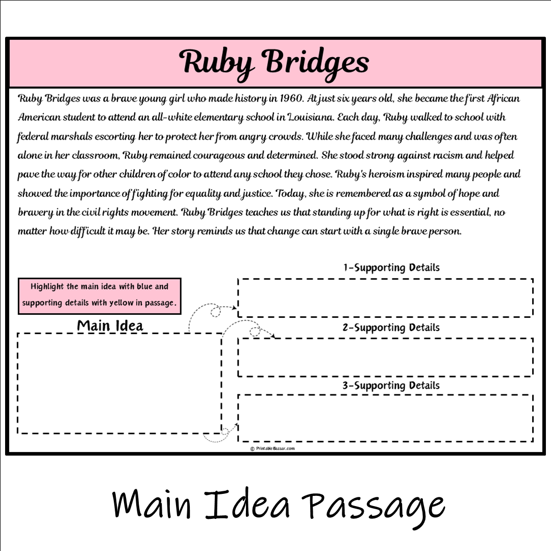 Ruby Bridges | Main Idea and Supporting Details Reading Passage and Questions