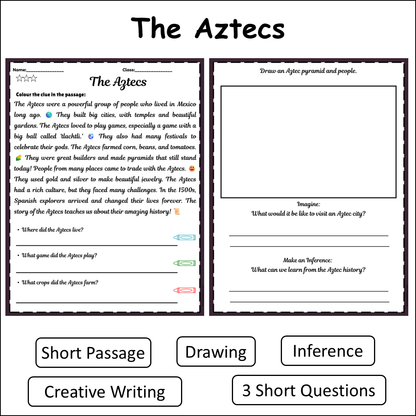 The Aztecs | Short Reading Comprehension Creative Worksheet