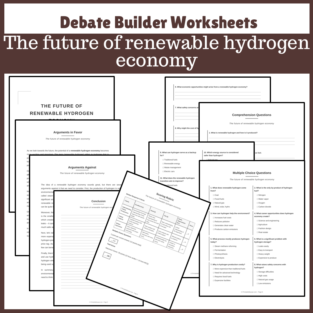 The future of renewable hydrogen economy | Favour and Against Worksheet Printable Activity