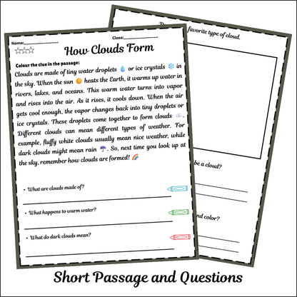 How Clouds Form | Short Reading Comprehension Creative Worksheet