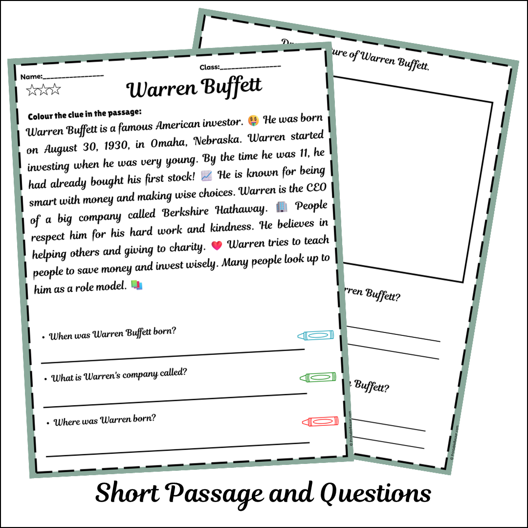 Warren Buffett | Short Reading Comprehension Creative Worksheet