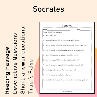 Socrates | Reading Comprehension Passage Printable Activity