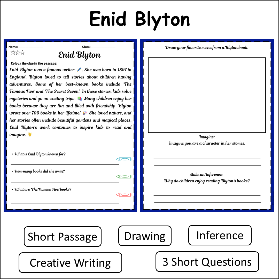Enid Blyton | Short Reading Comprehension Creative Worksheet