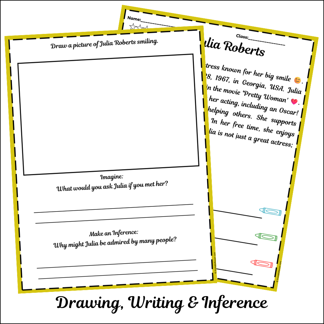 Julia Roberts | Short Reading Comprehension Creative Worksheet