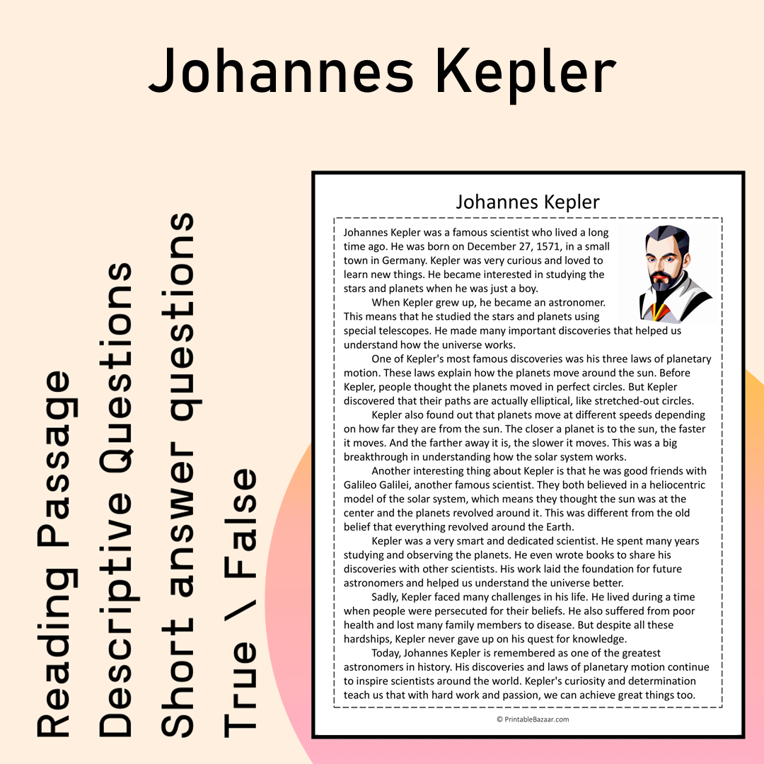 Johannes Kepler | Reading Comprehension Passage Printable Activity